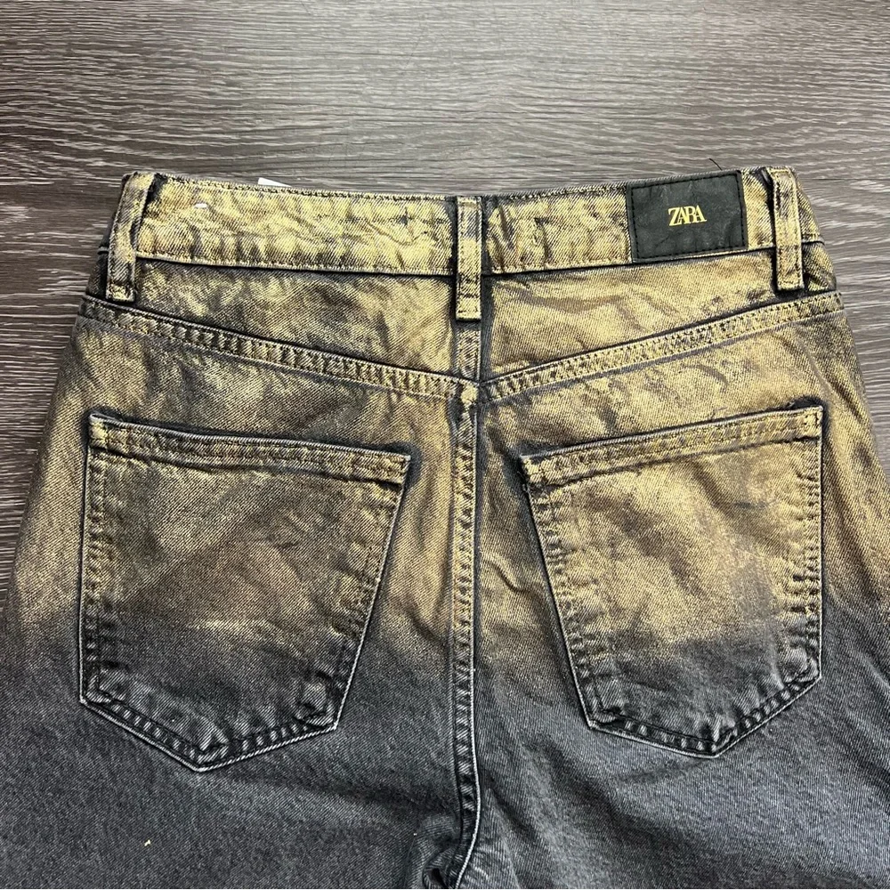 Zara Z1975 High-Waisted Straight-Leg Foil Jeans